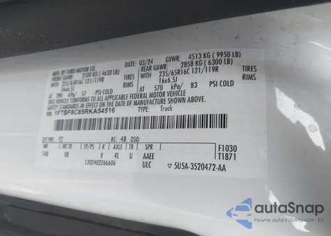 2024 Ford Transit-350 из США, поврежденный, VIN 1FTBF8C85RKA54516